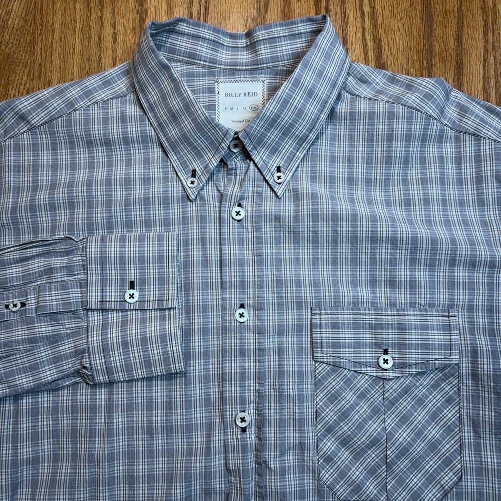 Billy Reid Dress Shirt Mens XXL Standard Fit Gray Plaid‎ L/S Button Up Casual